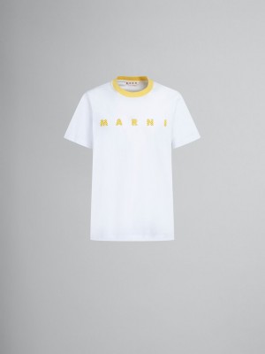 Marni Bio Katoenen T-shirt With Polka-dot Logo Wit | BEZDE93409