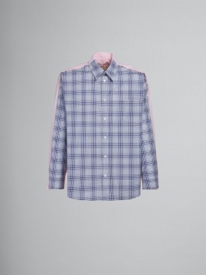 Marni Bio Poplin Shirt With Contrasting Checks Blauw | TBEWZ61839