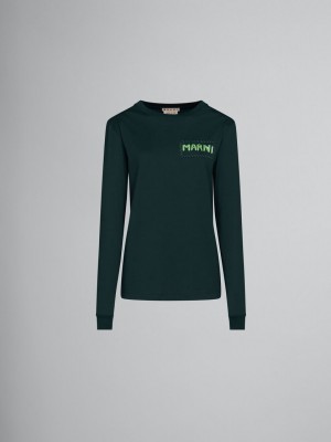 Marni Bio-cotton T-shirt With Logo Print Groen | TBEPQ60781