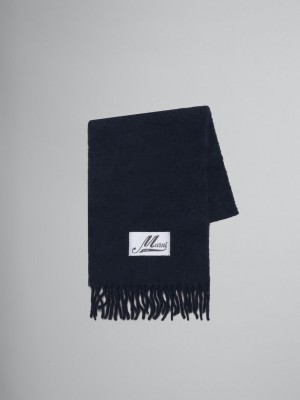 Marni Brushed Alpaca Scarf With Fringes Donkerblauw | BECVG53602