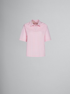 Marni Checked Blouse With Back Polo Opening Roze | MBEHR75410