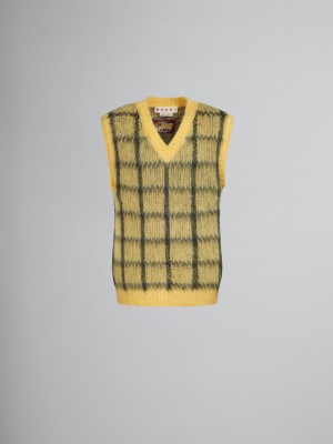 Marni Checked Mohair Mouwloos Jumper Geel | FBEHY71797