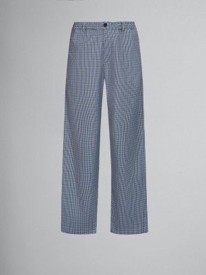 Marni Compact Wol Pants With Checked Motif Blauw | GBEEC21003