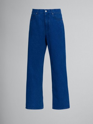 Marni Flared Trousers In Coated Denim Blauw | XBEGW50215