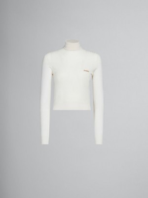 Marni Geribbeld Wol And Silk Turtleneck Top Wit | BENEJ99352