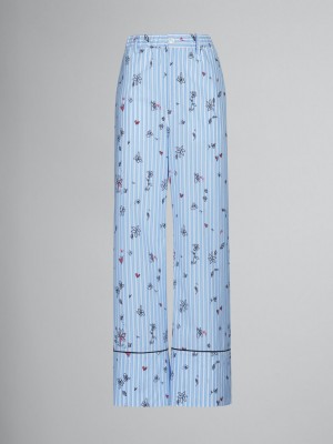 Marni Gestreept Pyjama Trousers With Magic Garden Print Blauw | BENZX85827