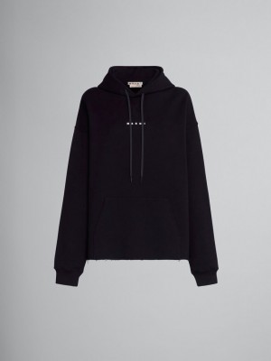 Marni Hoodie In Bio Katoenen With Raw Cut Hem Zwart | ZBENQ16042