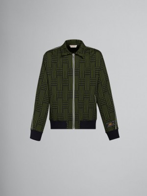 Marni Jersey Jacket With Checks And Stripes Groen | BEZDE24133