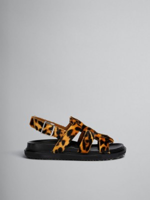 Marni Kort-hair Shearling Gladiator Sandal Leopard | PBEQX42745