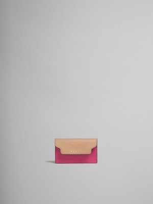 Marni Leren Business Card Case Beige Roze Oranje | BECIF71966