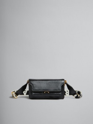 Marni Leren E/W Soft Trunk Bag With Logo Riemen Zwart | BEQAV31137