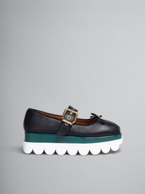 Marni Leren Mary Jane Shoe With Scalloped Sole Zwart | QBEWA17038