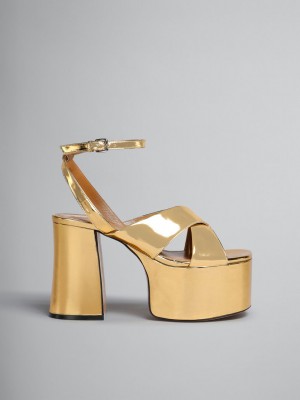 Marni Leren Platform Sandal Goud | ABEDF35856