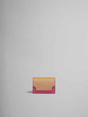 Marni Leren Tri-fold Wallet Beige Roze Oranje | ABEWC77480