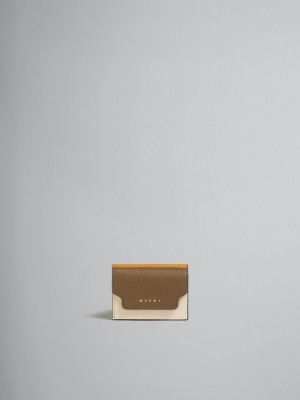 Marni Leren Tri-fold Wallet Bruin Wit Oranje | BEDYB93216