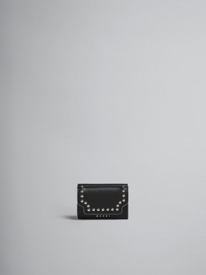 Marni Leren Tri-fold Wallet With Studs Zwart | TBEPQ67509