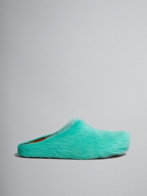 Marni Long Hair Calfskin Fussbett Sabot Turquoise | SBEVO21077