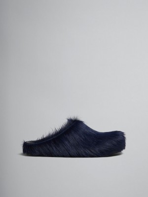 Marni Long-hair Calfskin Fussbett Sabot Blauw | BENEJ47796