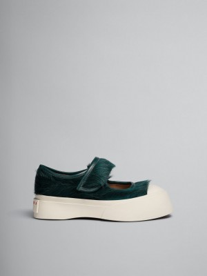 Marni Long-hair Calfskin Mary Jane Sneaker Groen | UBEND78540