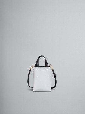 Marni Museo Nano Bag Leren Wit Zwart | BBESD24663