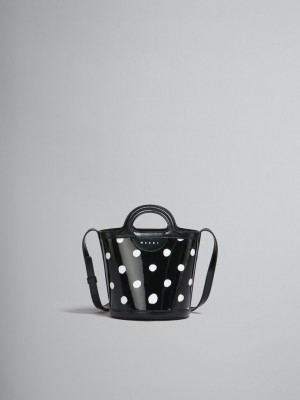 Marni Polka-dot Lak Leren Tropicalia Mini Bucket Bag Zwart Wit | ZBEMJ92227