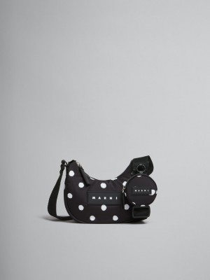 Marni Polka-dot Nylon Puff Hobo Small Bag Zwart | LBESX65636