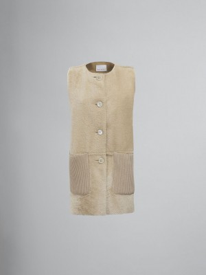 Marni Reversible Light Merino Velour Vest Beige | SBENY40005