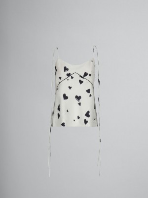 Marni Silk Camisole With Bunch Of Hearts Print Wit | BEEAH92415