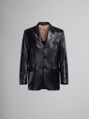 Marni Single-breasted Blazer Ultralight Naplak Leren Zwart | DBEKV50004