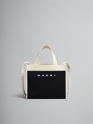 Marni Small Shopping Bag Jacquard Zwart Wit | BEQCS51016