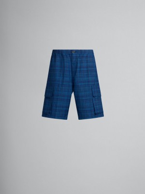 Marni Stretch Taille Cargo Shorts In Checked Light Wol Blauw Licht | TBEWZ70916