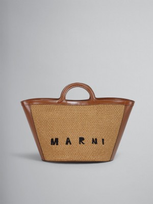 Marni Tropicalia Large Bag Leren And Raffia Bruin | BEDYB36664