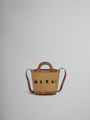 Marni Tropicalia Small Bucket Bag Leren And Raffia Bruin | LBESX20122