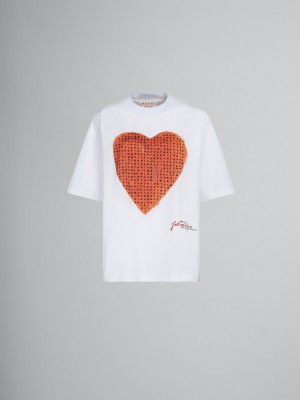 Marni T-shirt With Wordsearch Heart Print Wit | TBEWZ90502