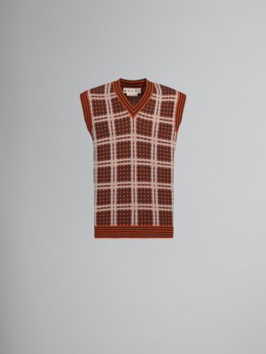 Marni V-neck Vest With '50s Check Rood | BEJVR57279