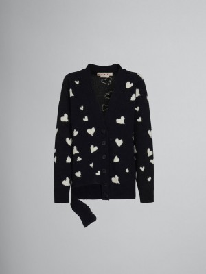 Marni Wol Long Cardigan With Bunch Of Hearts Motif Zwart | ZBEMJ81007