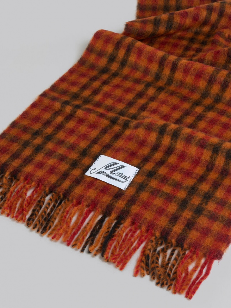 Marni Alpaca And Mohair Check Scarf Lichtoranje | SBENY95498