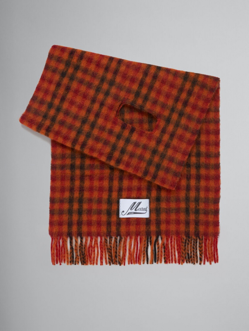 Marni Alpaca And Mohair Check Scarf Lichtoranje | SBENY95498