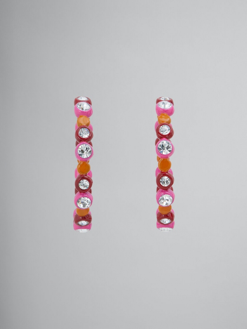 Marni Bezel-set Rhinestone Resin Hoop Roze | BEZDE30628