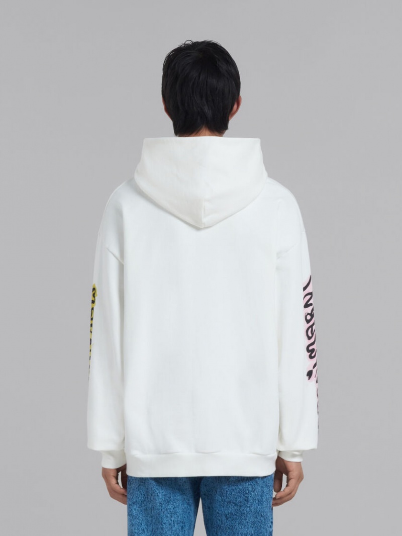 Marni Bio Katoenen Hoodie With Graffiti Prints Wit | SBEVO32617