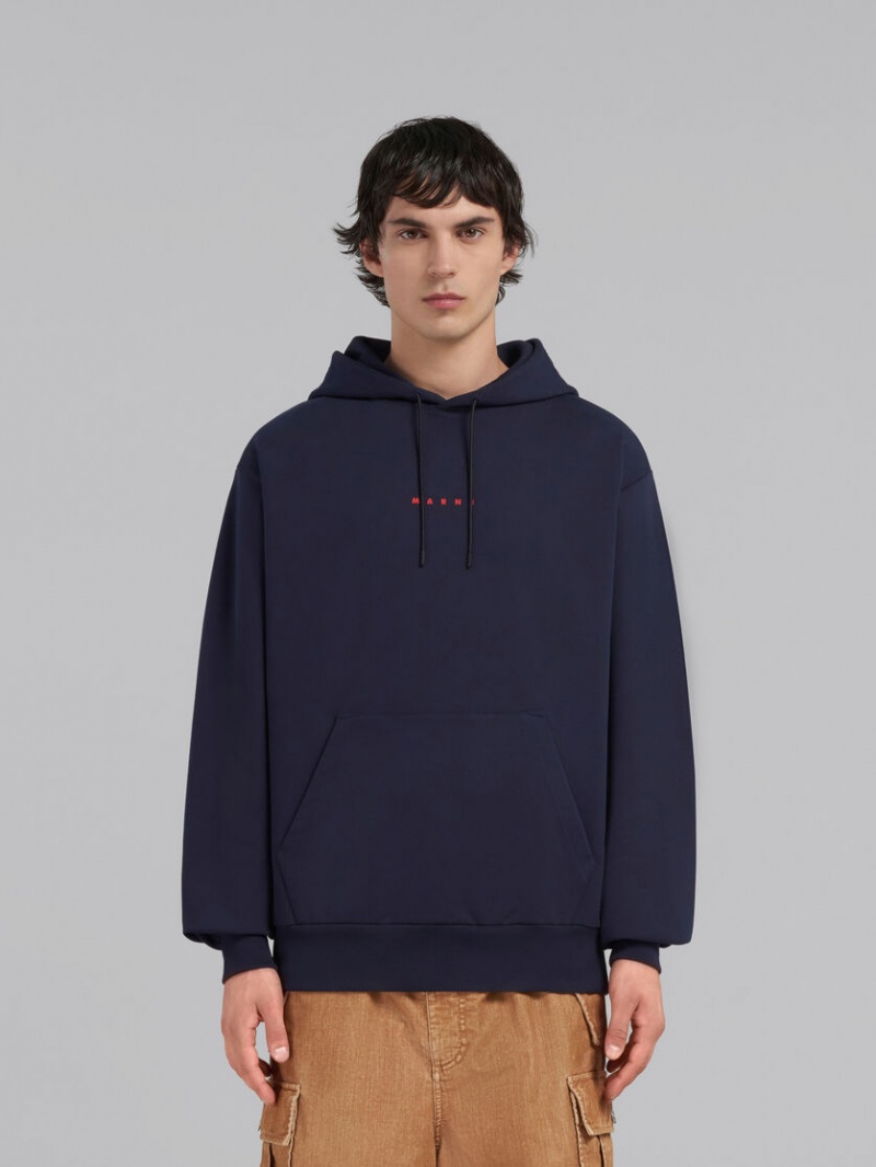 Marni Bio Katoenen Hoodie With Marni Print Blauw | BEJZR43773