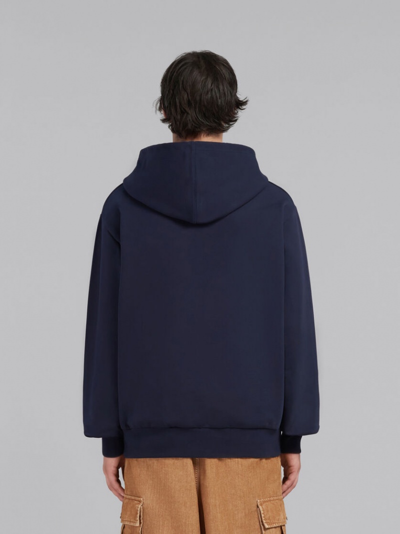 Marni Bio Katoenen Hoodie With Marni Print Blauw | BEJZR43773