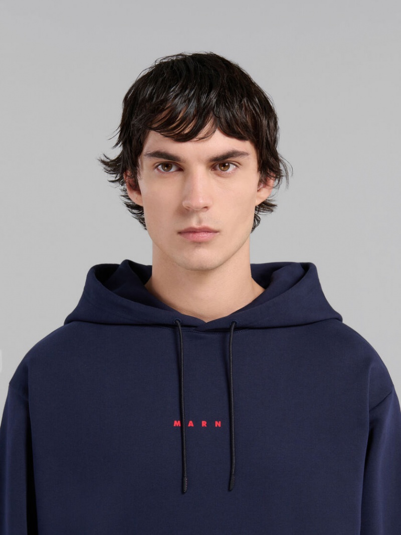 Marni Bio Katoenen Hoodie With Marni Print Blauw | BEJZR43773