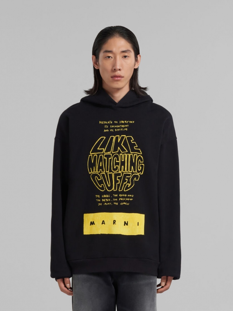 Marni Bio Katoenen Hoodie With Maxi Slogan Print Zwart | SBEVO65700