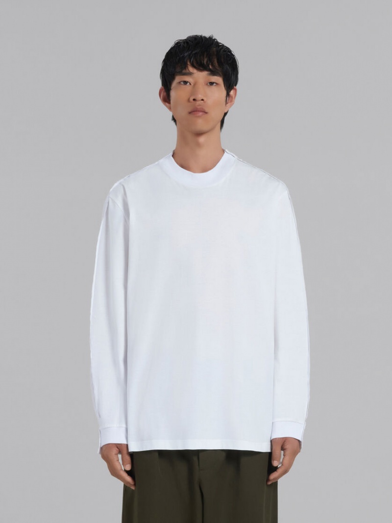 Marni Bio Katoenen Long-sleeved T-shirt With Back Yoke Wit | FBEHY85560