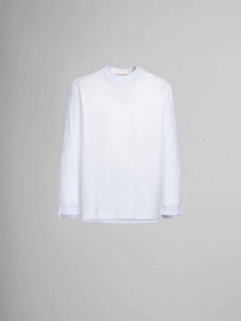 Marni Bio Katoenen Long-sleeved T-shirt With Back Yoke Wit | FBEHY85560