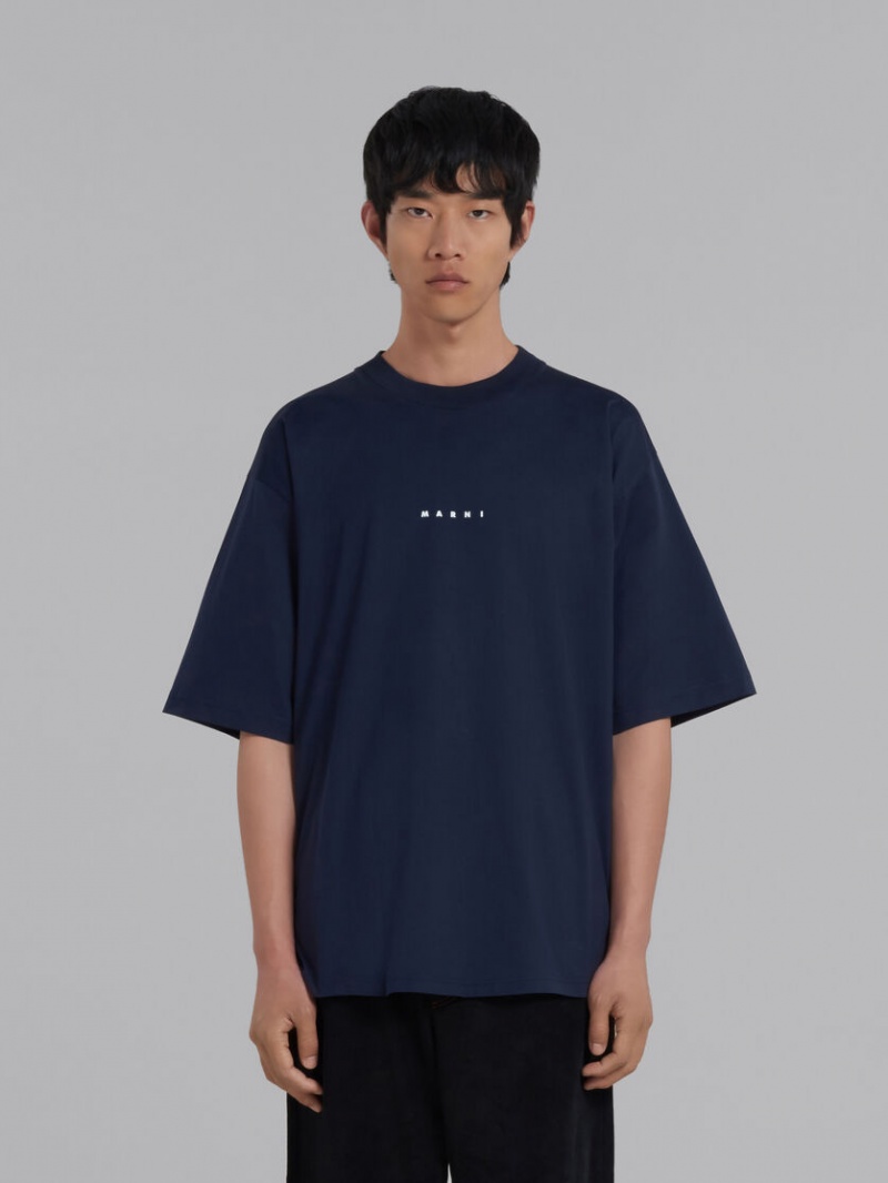 Marni Bio Katoenen T-shirt With Logo Donkerblauw | ABEWC40187