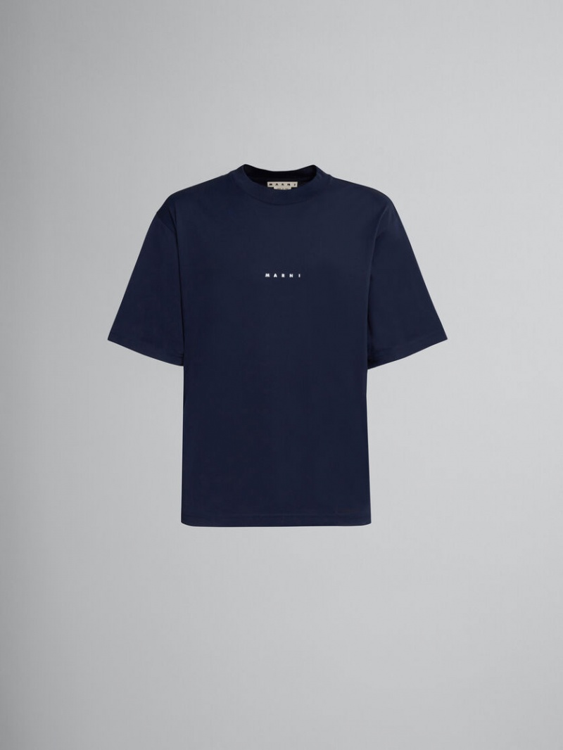 Marni Bio Katoenen T-shirt With Logo Donkerblauw | ABEWC40187