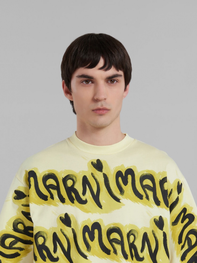 Marni Bio Katoenen T-shirt With Logo Stripes Geel | ZBENQ22361