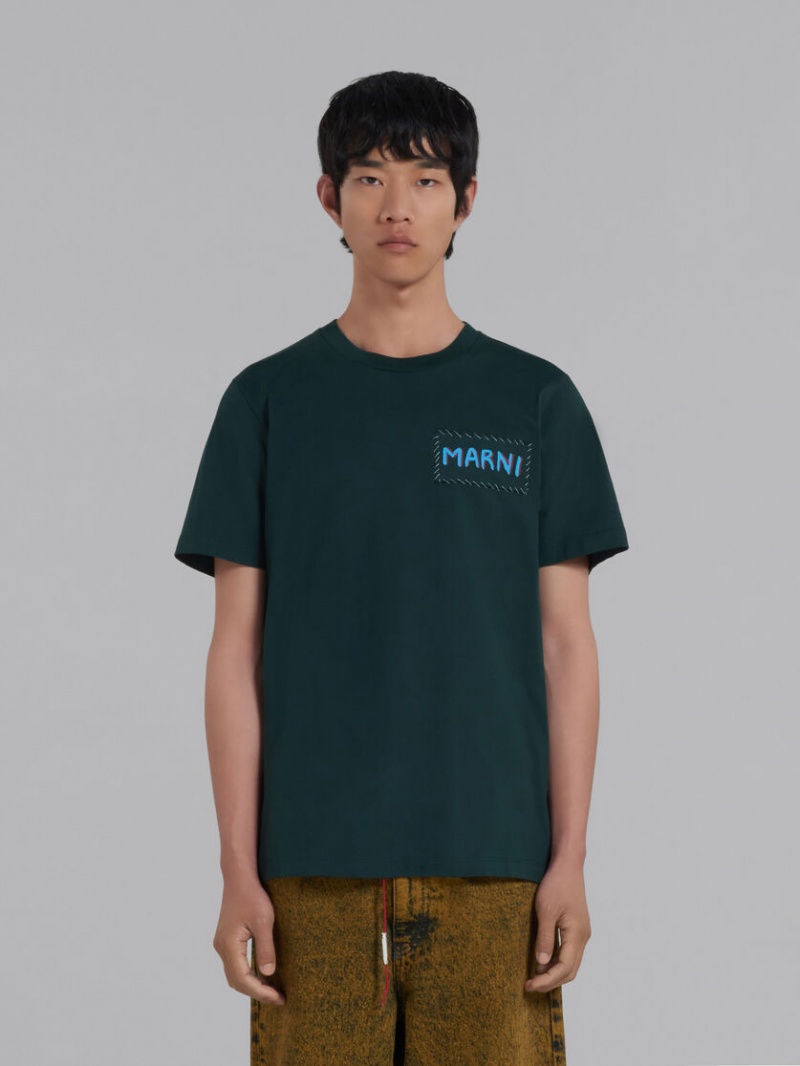 Marni Bio Katoenen T-shirt With Marni Patch Groen | ABEWC57880